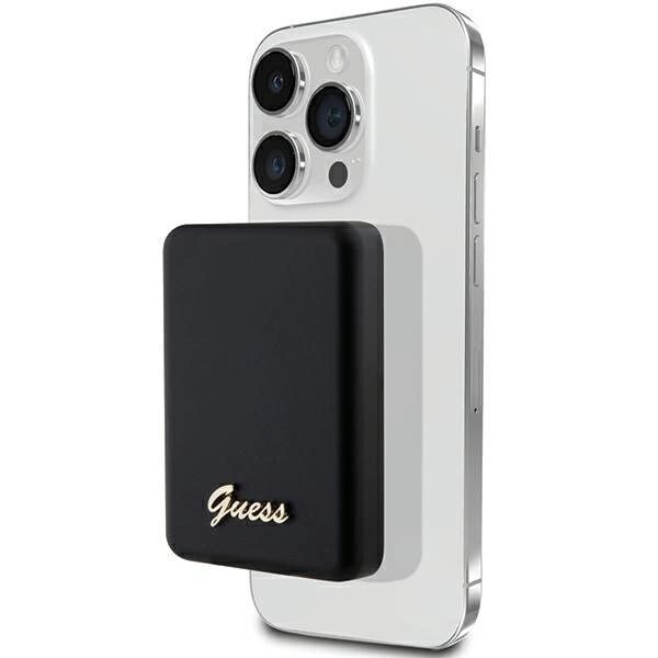 Guess MagSafe Metal Script Logo induksjonsstrømforsyning 5W 3000mAh - svart
