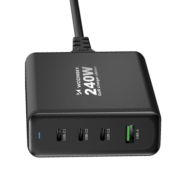 Wozinsky WGCSB 240W GaN vegglader USB-A / 3 x USB-C - svart