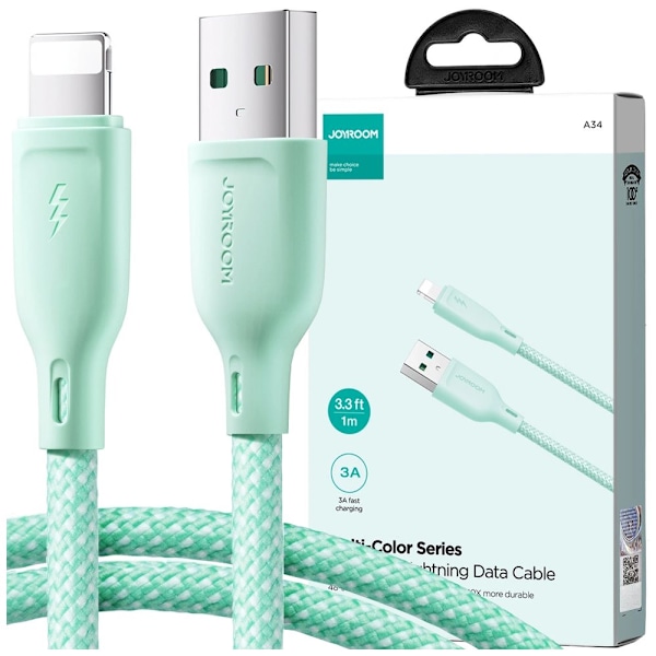 Joyroom Multi-Color Series SA34-AL3 USB-A / Lightning 3A kabel 1m - grønn