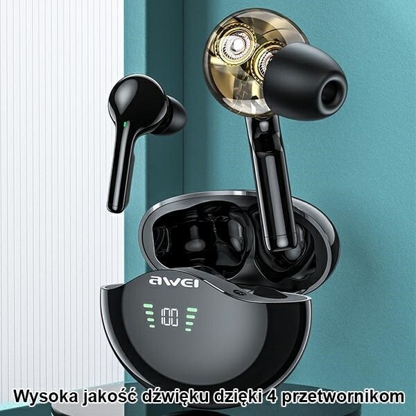 AWEI Bluetooth 5.3 T12P TWS hörlurar + dockningsstation svart/svart