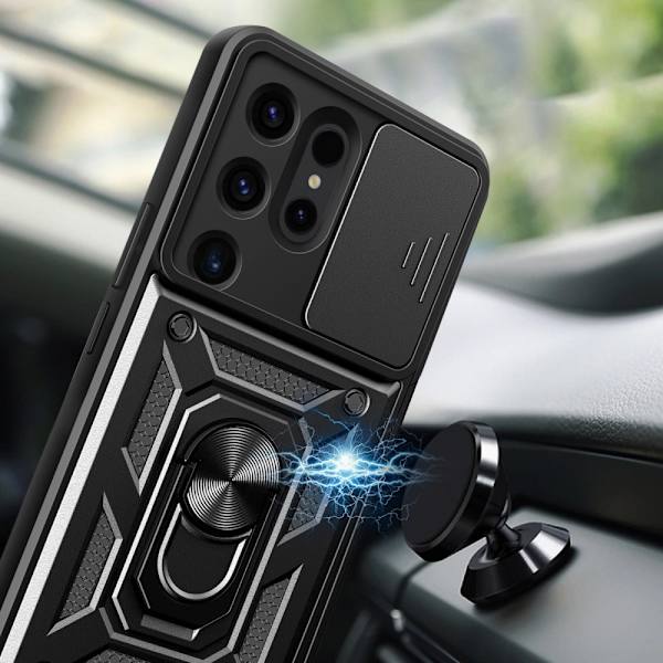 HYBRID ARMOR CAMSHIELD ETUI TIL SAMSUNG GALAXY S24 ULTRA PANSRET MED KAMERACOVER - SORT