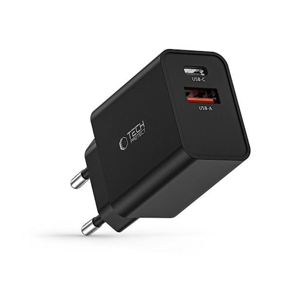 TECH-PROTECT NC30W 2-PORTS NETVÆRKSOPLADER PD30W/QC3.0 SORT
