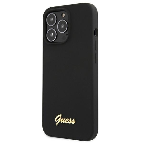 Guess GUHMP13LLSLMGBK iPhone 13 Pro / 13 6,1" svart/svart hårt fodral Silikonskript Guldlogotyp MagSafe
