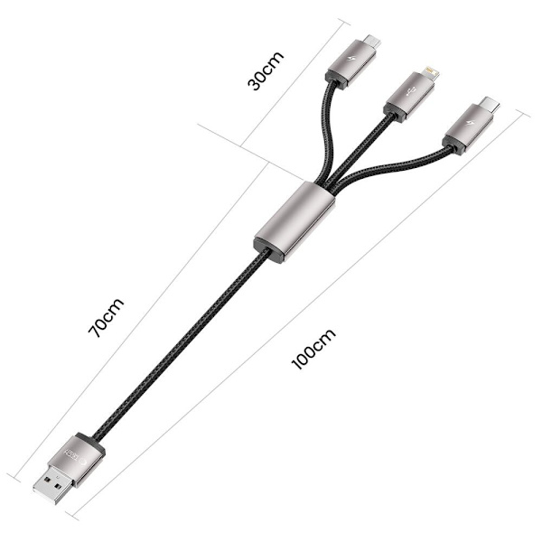 TECH-PROTECT ULTRABOOST 3IN1 LIGHTNING & TYPE-C & MICRO-USB-KABEL 3.5A 100cm GRÅ