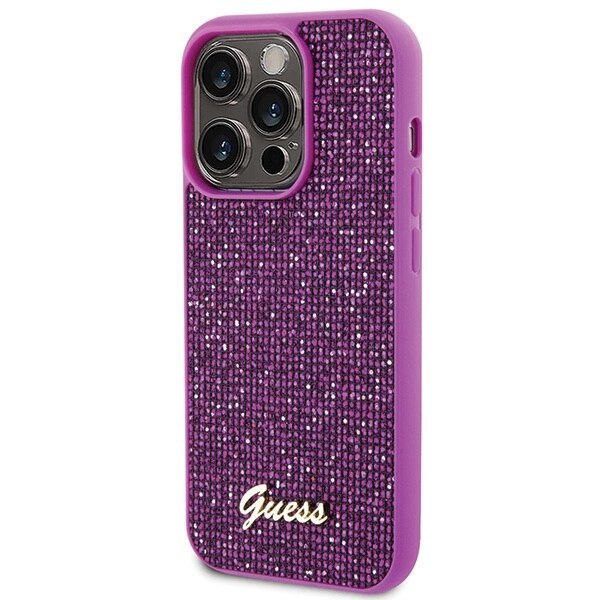 Guess Disco Metal Script-deksel til iPhone 15 Pro - rosa