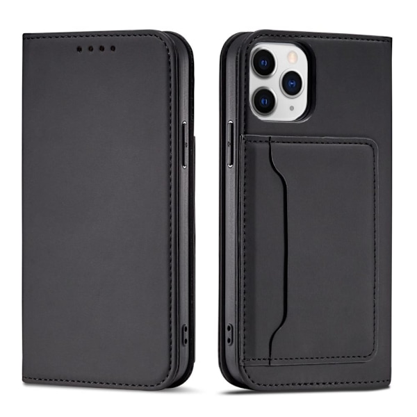 Magnet Card Case veske til iPhone 12 Pro cover lommebok for kort? stå svart