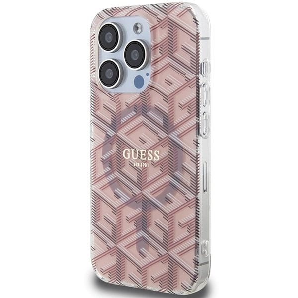 Guess IML GCube MagSafe-deksel til iPhone 15 Pro - rosa