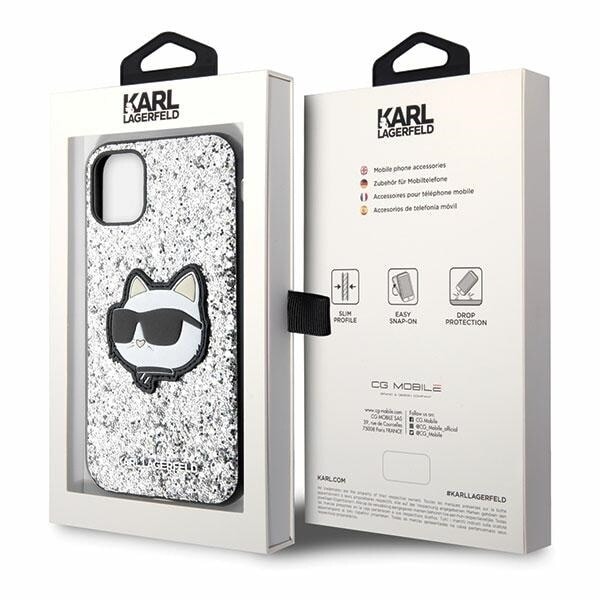 Karl Lagerfeld KLHCN61G2CPS Deksel til iPhone 11 / Xr - Sølv Glitter Choupette Patch