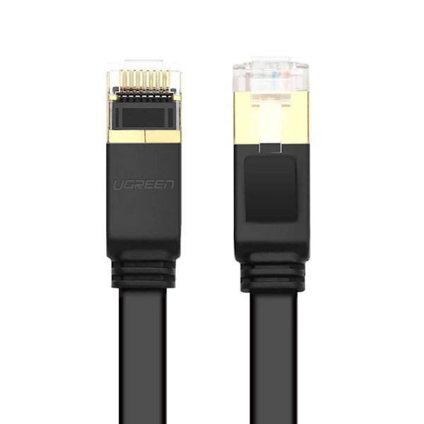 UGRØNT FLADT KABEL ETHERNET PATCHKABEL RJ45 CAT 7 STP LAN 10 GBPS 10 M SORT (NW106 11265)
