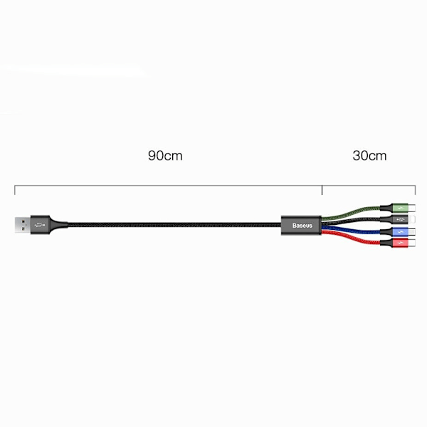 Baseus-kabel USB-kabel 4-i-1 Lightning / 2x USB Type C / mikro USB nylonflette 3,5A 1,2m svart (CA1T4-B01)