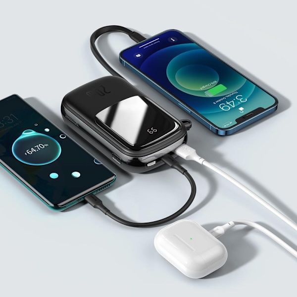 Baseus Qpow Digital Display Powerbank med hurtiglading 20000mAh 20W QC/PD/SCP/FCP med innebygd Lightning-kabel Svart