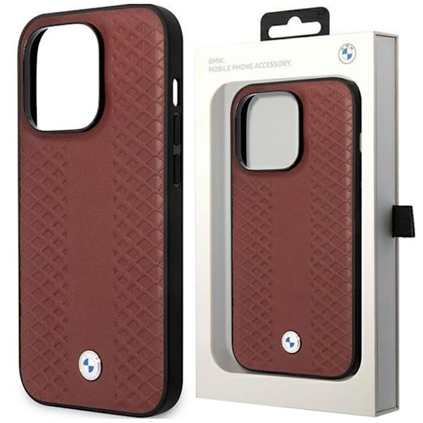 BMW BMHCP14S22RFGR beskyttelsesdeksel for iPhone 14 burgunder/burgunder skinn diamantmønster