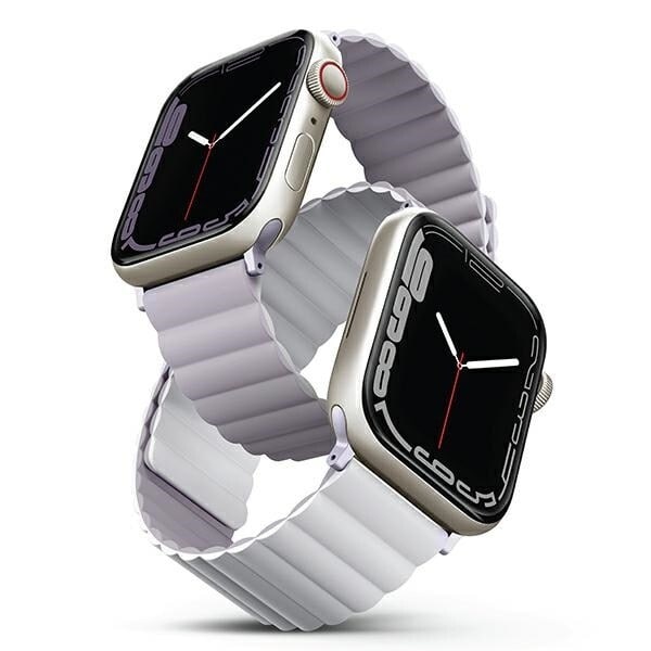 UNIQ armbånd Revix Apple Watch Series 4/5/6/7/8/SE/SE2/Ultra 42/44/45mm. Vendbar Magnetisk lilla-hvit/syrin-hvit