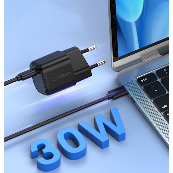 Choetech GaN USB Type C PD vegglader 30W svart (PD5007)