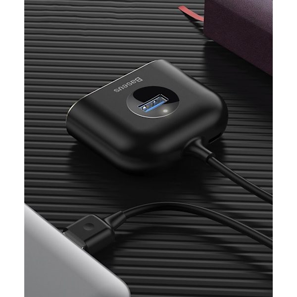 Baseus Square rund 4 i 1 USB-hubadapter (USB3.0 TIL USB3.0*1+USB2.0*3) 1m svart (CAHUB-AY01)