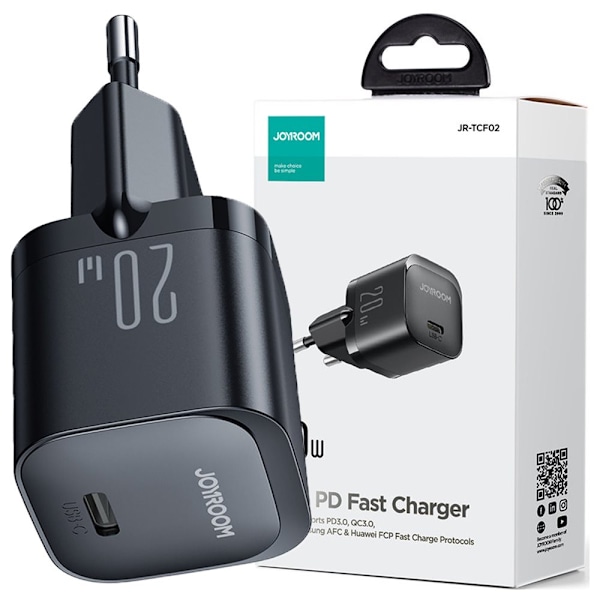 Mini USB C 20W PD Joyroom JR-TCF02 lader - svart