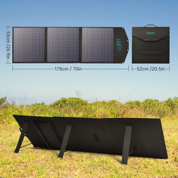 Choetech hopfällbar solcellsladdare 120W 1 x USB Typ C / 2 x USB Typ A (SC008)