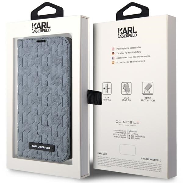 Karl Lagerfeld Saffiano Monogram KLBKP14LSAKLHPG deksel til iPhone 14 Pro - sølv