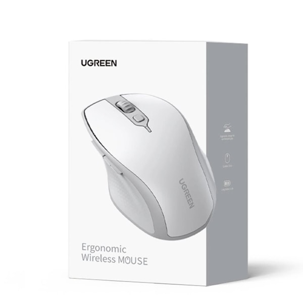 Ugreen MU101 ergonomisk trådløs mus Bluetooth / 2,4 GHz - hvit