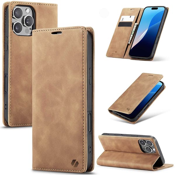 Spacecase Pålbocksväskor För Iphone 16 Pro Läderskydd Brunt