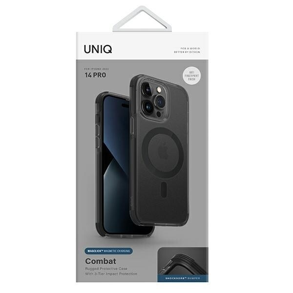 UNIQ Combat iPhone 14 Pro 6.1" fodral Magclick Charging svart/betong kol