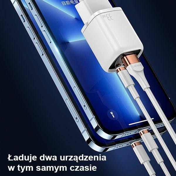 USAMS Lad. nätverk. 1xUSB-C+1xUSB T46 33W (endast huvud) PD3.0 +QC3.0 Snabbladdning vit/vit CC152TC02 (US-CC152)