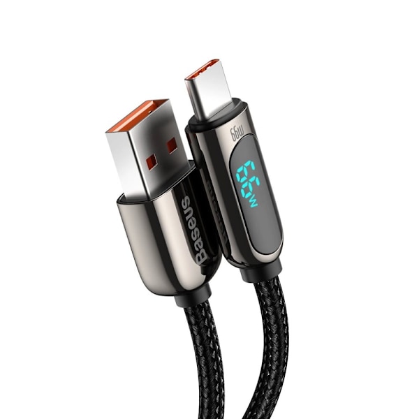 Baseus display Hurtigladingsinformasjon USB-A / USB-C 66W 1 m kabel - svart