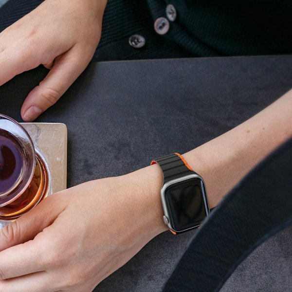 Magnetisk Apple Watch SE 8, 7, 6, 5, 4, 3, 2, 1 (41, 40, 38 mm) Dux Ducis-bånd (LD-versjon) – svart og oransje