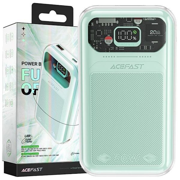 Acefast Powerbank 20000mAh Sparkling Series hurtiglading 30W grønn (M2)