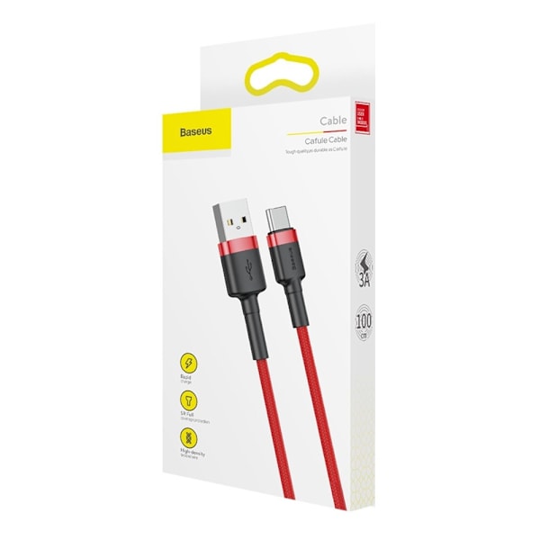 Baseus Cafule-kabel slitesterk nylonkabel USB / USB-C QC3.0 3A 1M rød (CATKLF-B09)