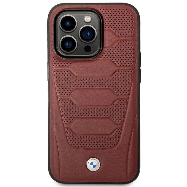 BMW LEATHER SEATS PATTERN MAGSAFE ETUI TIL IPHONE 14 PRO - BORDEAUX