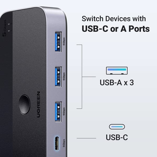 Ugreen CM662 USB 3.0 Switch 2-i-4 Switch + 2x USB-A-kabel - Svart
