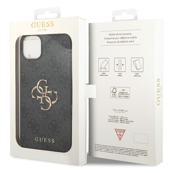 Guess 4G Big Metal Logo beskyttelsesdeksel til iPhone 15 - grå