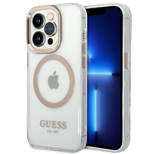 Guess GUHMP14XHTRMD iPhone 14 Pro Max 6.7 gull/gull hardt deksel Metal Outline Magsafe