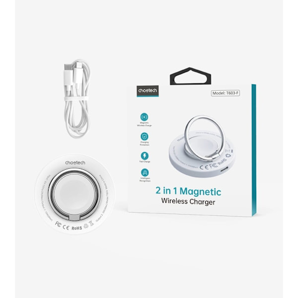 MagSafe Choetech T603-F induktiv lader med holder - hvit