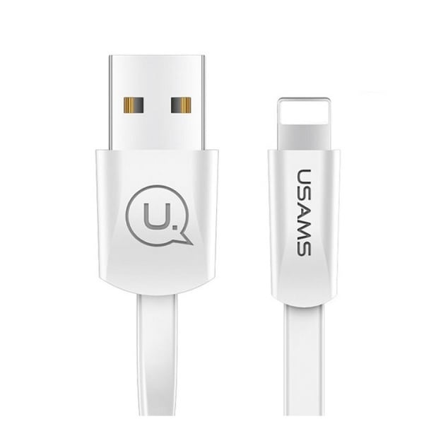 USAMS U2 Lightning platt kabel 1,2 m vit/vit SJ199IP02 iPhone 5/6/7/8/X (US-SJ199)