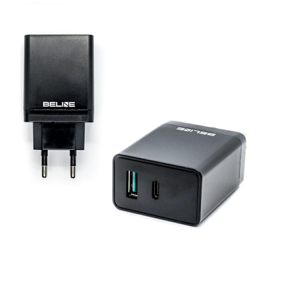 Beline Ład. nätverk. 1xUSB och 1xUSB-C 5A 18W svart/svart (endast huvud)