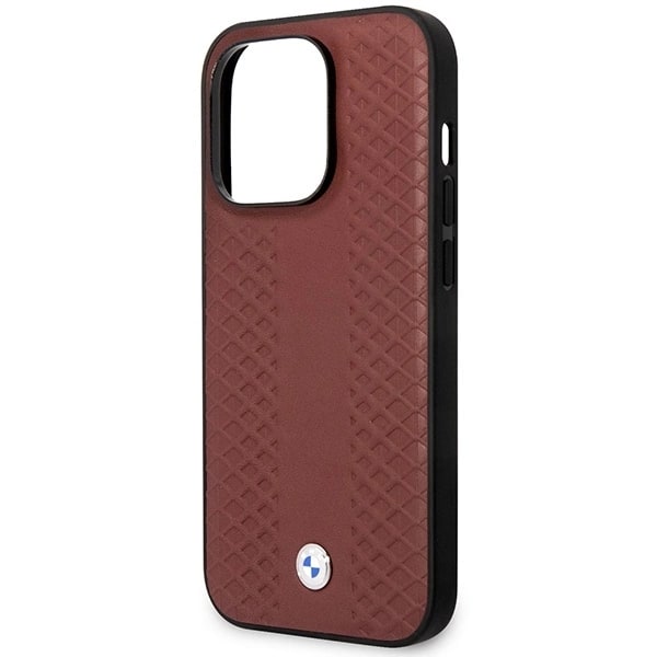 BMW LÆDER DIAMOND PATTERN COVER TIL IPHONE 14 PRO MAX - BORDEAUX