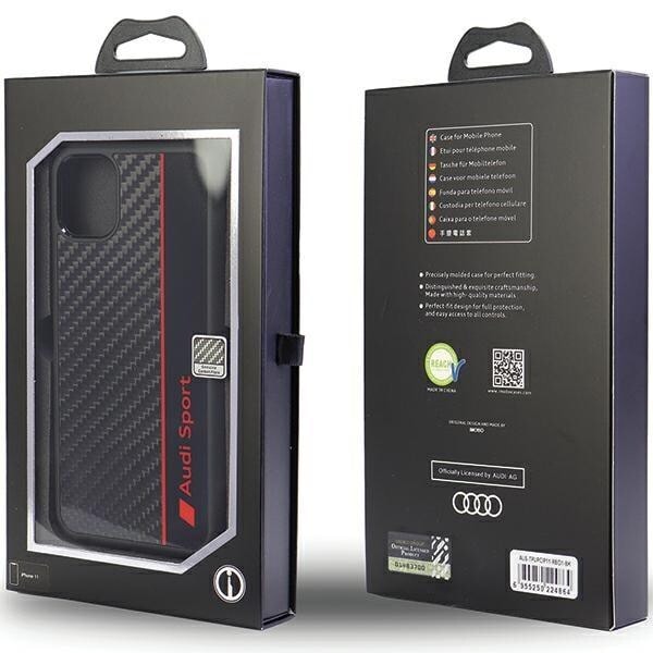Audi Carbon Fiber Stripe-deksel til iPhone 11 / Xr - Svart AUS-TPUPCIP11-R8/D1-BK