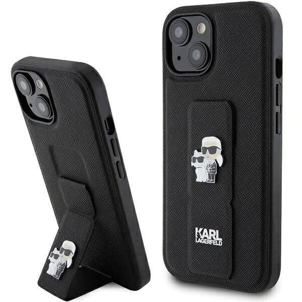 Karl Lagerfeld Gripstand Saffiano Karl&Choupette Pins deksel til iPhone 15 - svart
