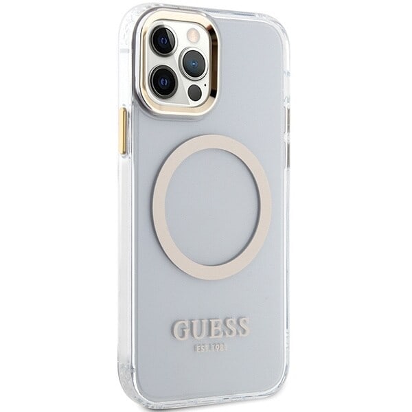 Guess GUHMP12MHTRMD-deksel til iPhone 12 / iPhone 12 Pro - Gold Metal Outline Magsafe