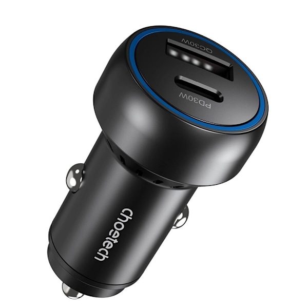 Choetech TC0014 USB-C USB-A PD 60W billader med LED-bakgrunnsbelysning - Svart