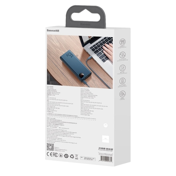 Baseus Adaman Powerbank 2x USB / 1x USB Type C / 1x micro USB 20000mAh 65W Quick Charge 4.0 Power Delivery svart (PPIMDA-D01)