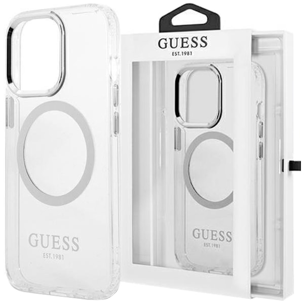 Guess GUHMP14MHTRMS iPhone 14 Plus 6.7 sølv/sølv hardt deksel Metal Outline Magsafe