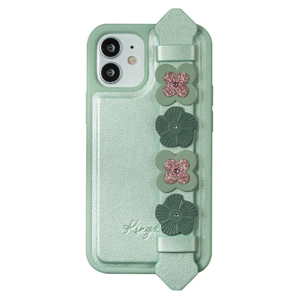 Kingxbar Sweet Series gel-deksel, dekorert med originale Swarovski-krystaller på et stativ for iPhone 12 mini grønn