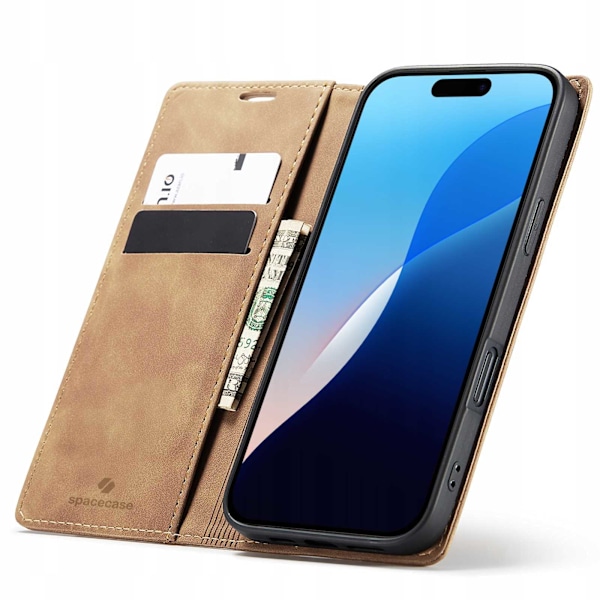 Spacecase Pålbocksväskor För Iphone 16 Pro Läderskydd Brunt