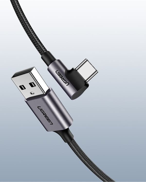 Grønn vinklet kabel USB - USB Type C 1m 3A grå (50941)