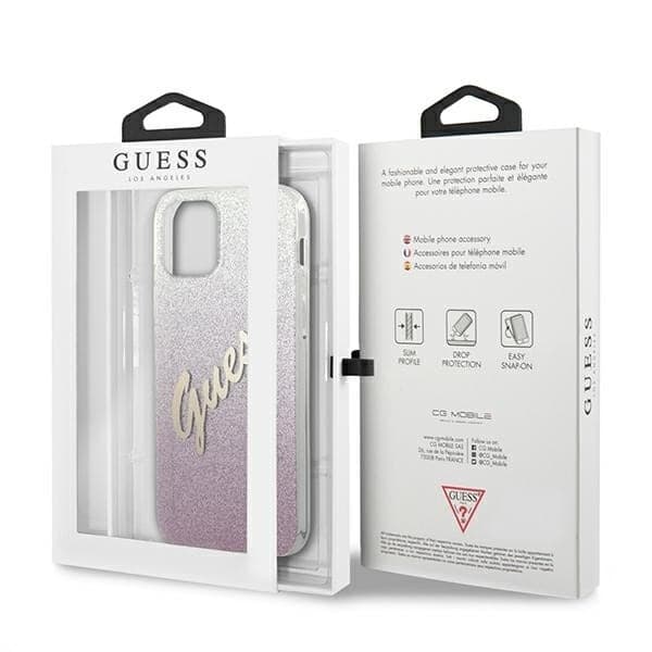 Guess GUHCP12MPCUGLSPI iPhone 12/12 Pro 6.1" rosa/rosa hårdfodral Glitter Gradient Script
