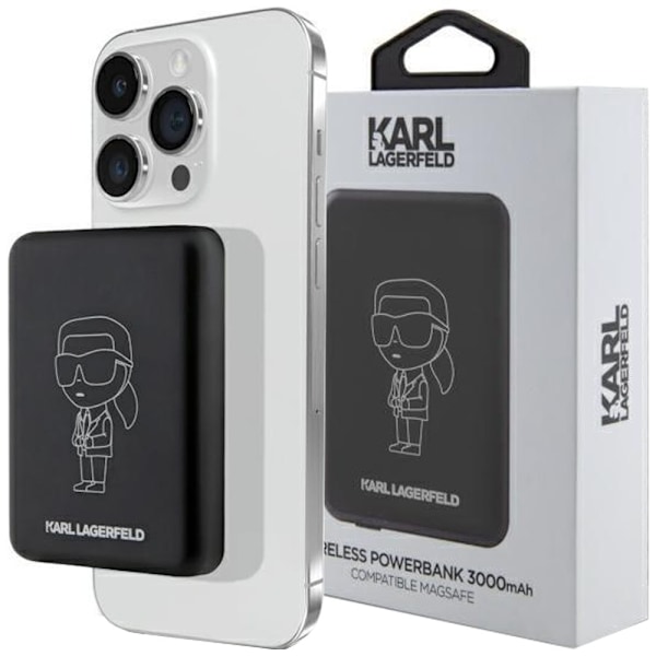 Karl Lagerfeld veske KLPBMKIOTTGK induksjonsstrømbank 5W 3000mAh - svart Ikonik MagSafe