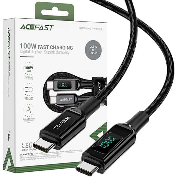 ACEFAST KABEL LANG USB TYPE C - USB TYPE C 2M, 100W (20V/5A) SORT